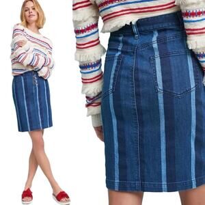 Maeve by Anthropologie Blue Hill Stretch Denim Striped Pencil Skirt Size US 4